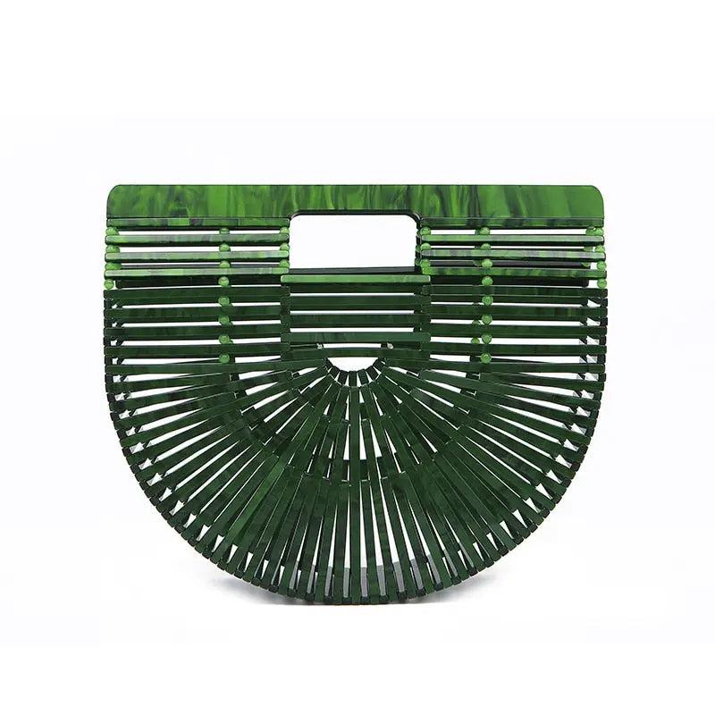 Sac à main Tendance Femme | Sac Rond Bambou Demi Lune Vert | Tendance Rond Sac À Main Tendance Femme