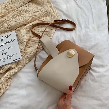 Sac en Cuir Femme | Sac Luxe à Bandoulière Blanc Brun | Tendance Rond Sac À Main Tendance Blanc brun