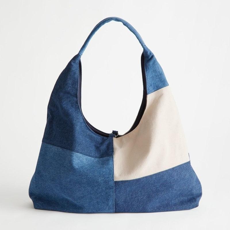 Sac en jean Femme | Sac en jean patchwork | Tendance Rond Sac en Jean Femme