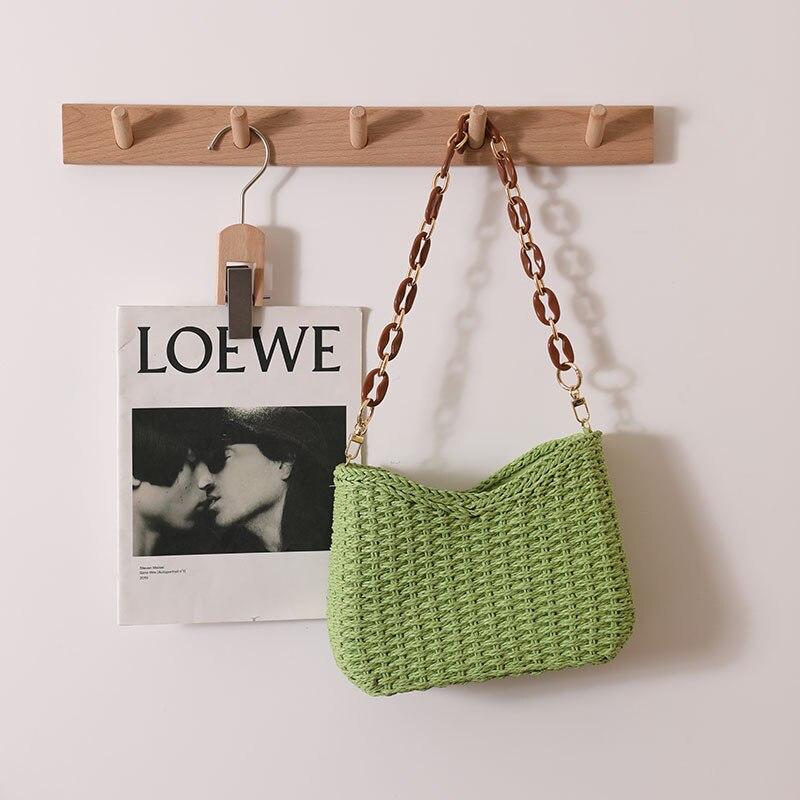 Sac en Osier Femme | Sac en osier tendance Verte | Tendance Rond Sac en Osier Femme