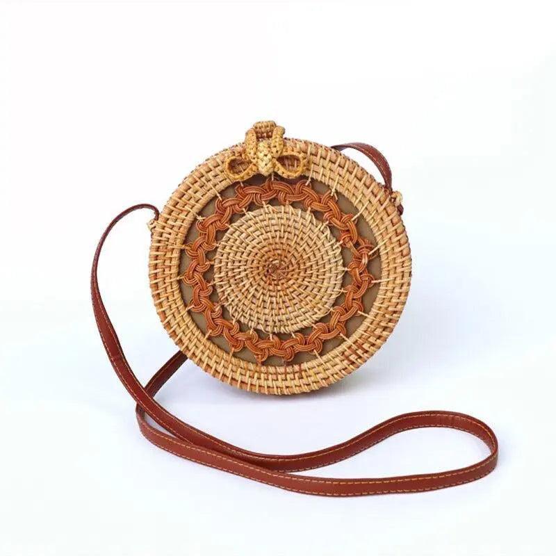 Sac en Osier Femme | Sac Rond en Paille Tendance été | Tendance Rond Sac en Osier Femme