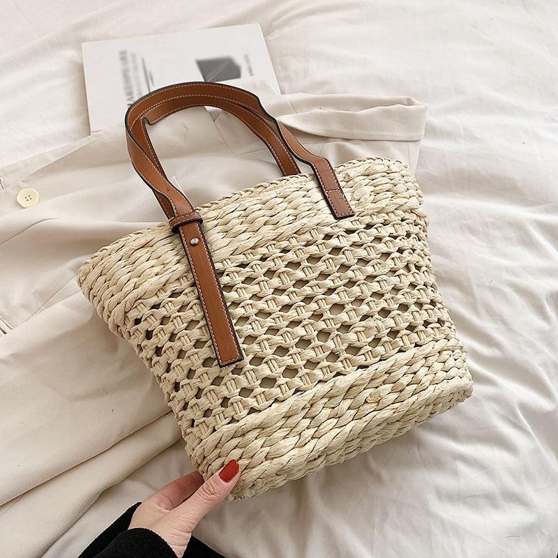 Sac en Paille Femme | Sac de paille pour la plage Beige | Tendance Rond Sac De Plage Beige