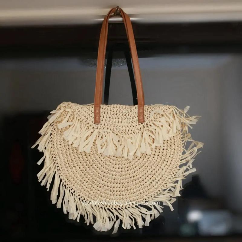 Sac en Paille Femme | Sac Rond en Paille Beige | Tendance Rond Sac en Paille Beige