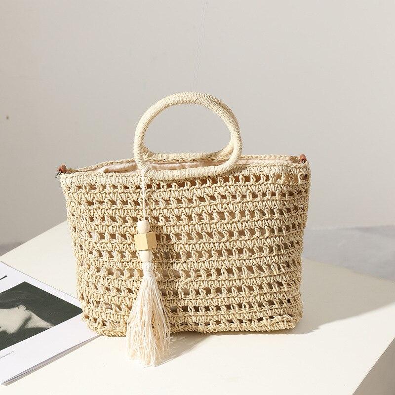 Sac Raphia Femme | Sac de plage Raphia Beige | Tendance Rond Sac De Plage Beige