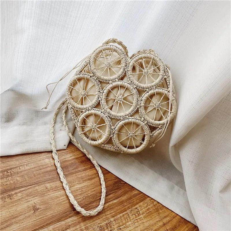 Sac Rond en Paille Femme | Sac à Main Rond à Bandoulière en Paille Beige | Tendance Rond Sac Rond Beige