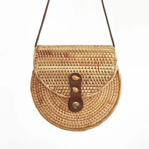 Sac Rond en Paille Femme | Sac Rond en Paille Doublure Fleur Paille | Tendance Rond Sac en Osier Femme