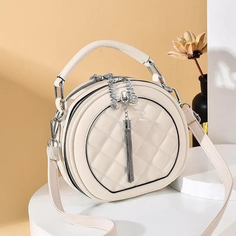 Sac Rond Femme | Sac Rond en Cuir à Bandoulière Femme Blanc | Tendance Rond Sac en Cuir Blanc