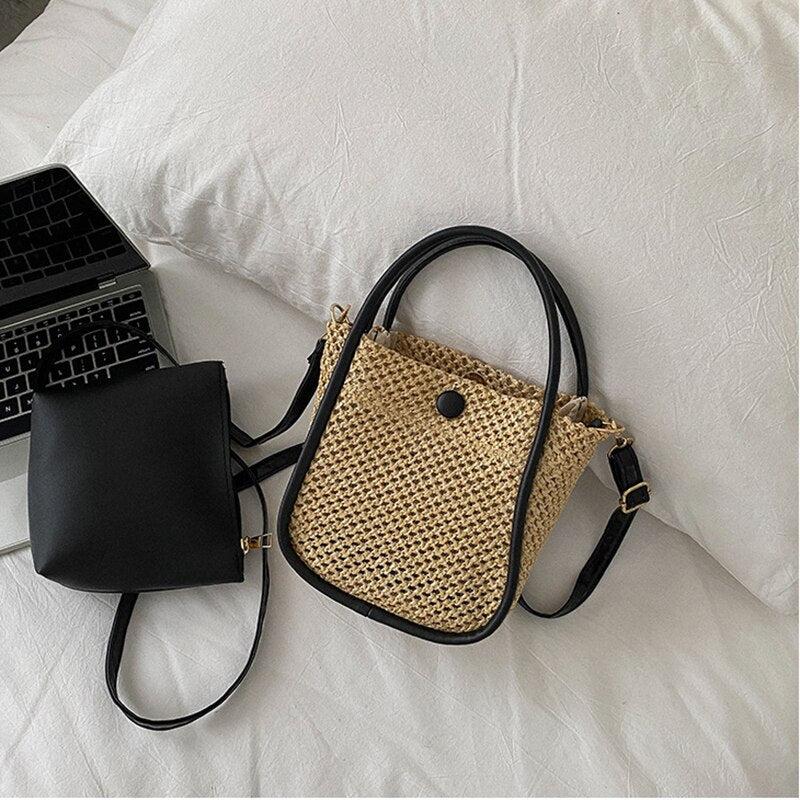 Sac à main Tendance Femme | Petit sac à main en paille Noir | Tendance Rond Sac À Main Tendance Femme