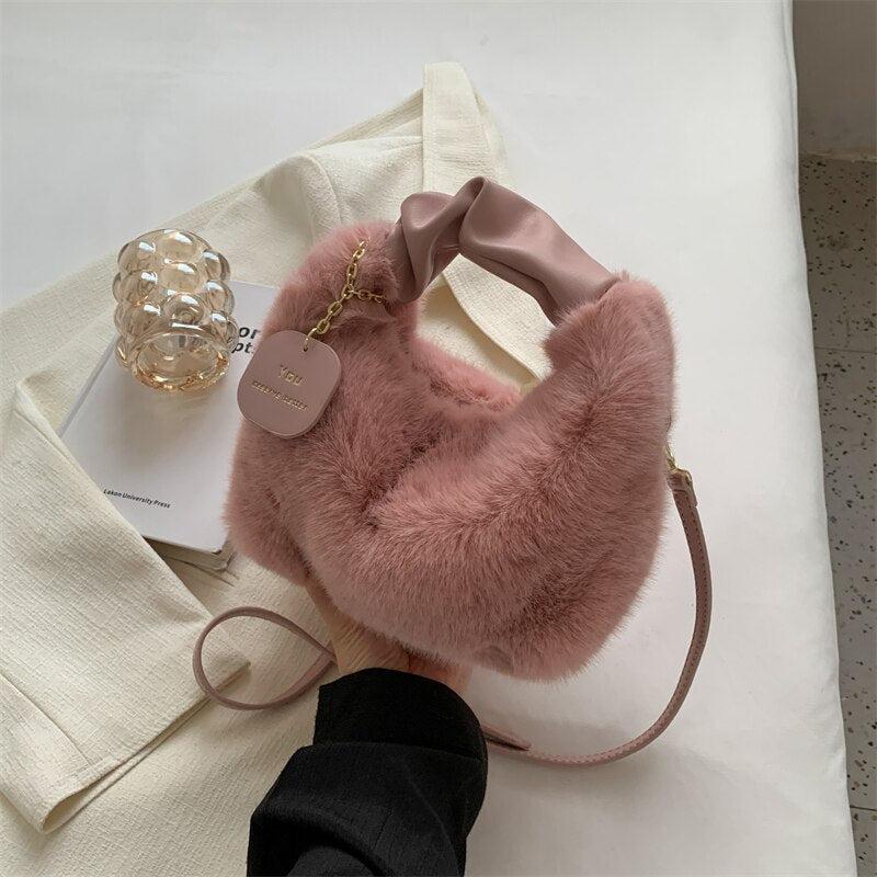 Sac à main Tendance Femme | Sac à main fausse fourrure Rose | Tendance Rond Sac À Main Tendance Femme