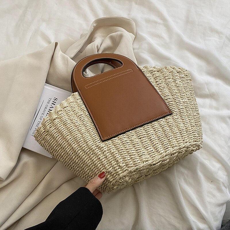 Sac de Plage Femme | Sac de plage cuir Beige | Tendance Rond Sac De Plage Beige