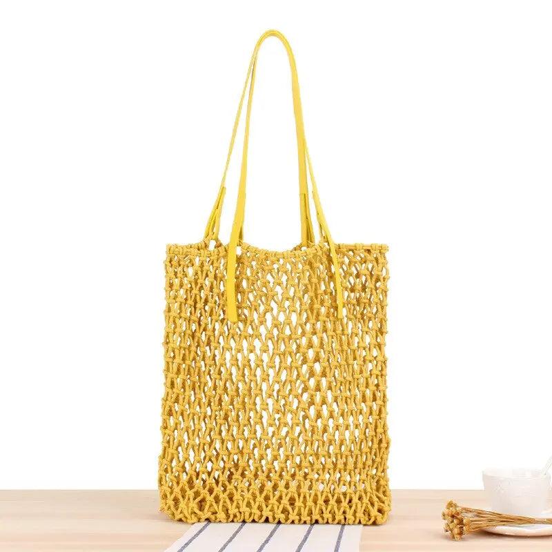 Sac de Plage Femme | Sac de Plage Filet Jaune | Tendance Rond Sac De Plage Femme