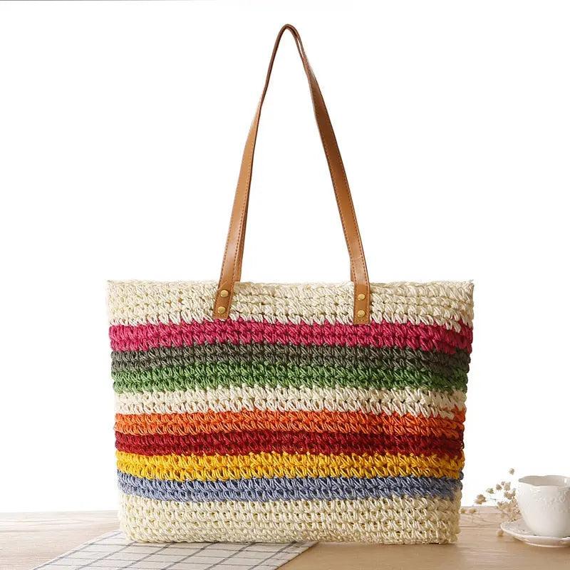 Sac de Plage Femme | Sac de Plage Original Arc-en-ciel | Tendance Rond Sac De Plage Arc-en-ciel