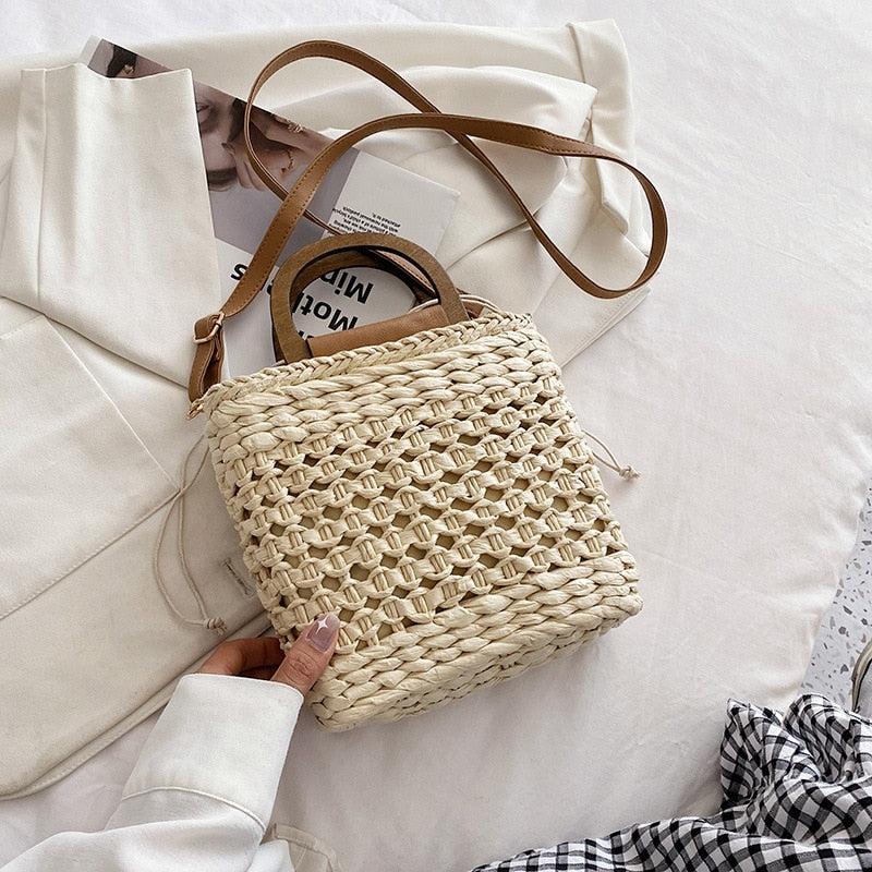 Sac de Plage Femme | Sac Raphia crochet Crème | Tendance Rond Sac De Plage Créme