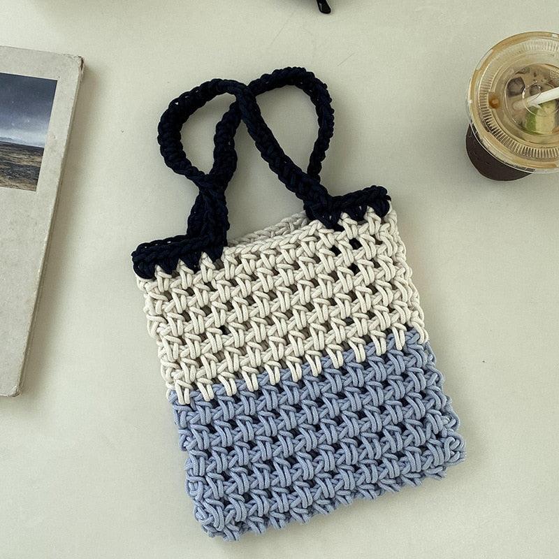 Sac en crochet Femme | Petit sac à main en crochet Bleu | Tendance Rond Sac en Crochet Bleu