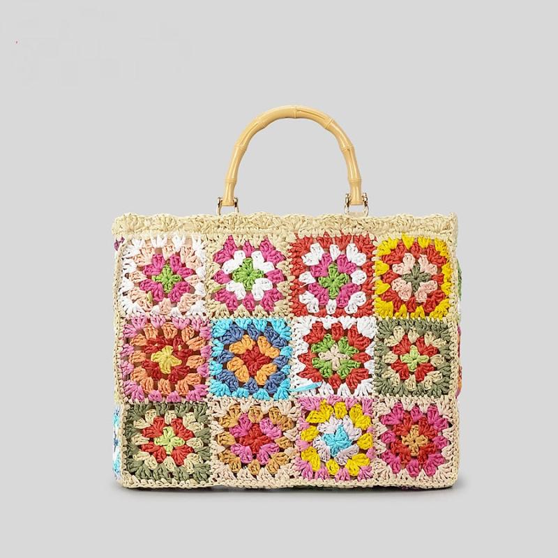 Sac en crochet Femme | Sac à main en crochet floral Beige | Tendance Rond Sac en Crochet Beige