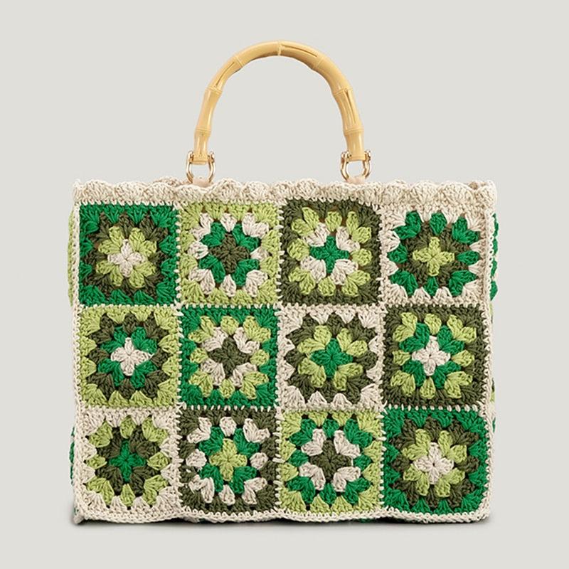 Sac en crochet Femme | Sac à main en crochet vert | Tendance Rond Sac en Crochet Femme