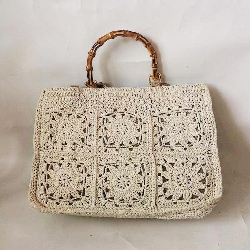 Sac en crochet Femme | Sac en crochet bohème Beige | Tendance Rond Sacs Beige