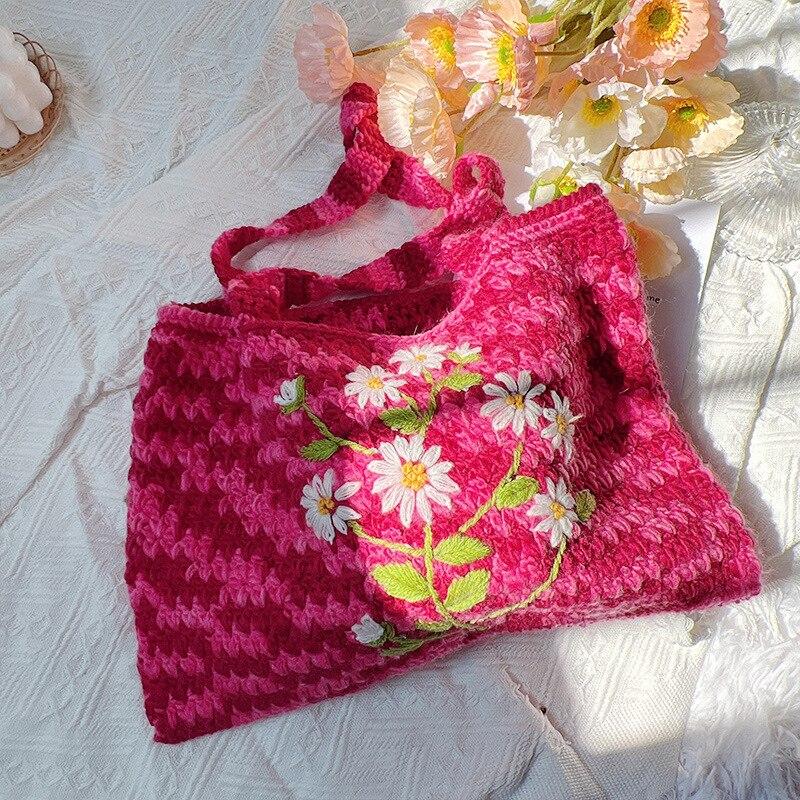 Sac en crochet Femme | Sac en crochet tendance motif fleur | Tendance Rond Sac en Crochet Femme