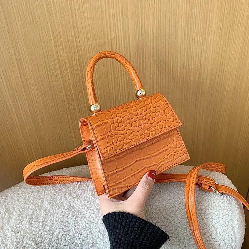 Sac en Cuir Femme | Sac à Main Crocodile Orange | Tendance Rond Sac À Main Tendance Femme