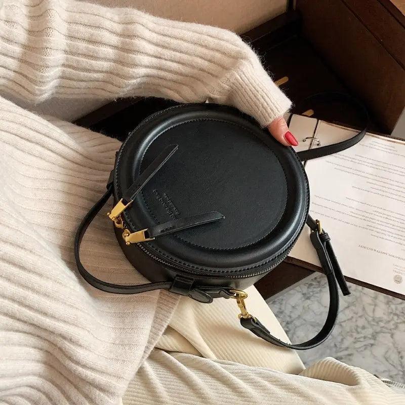 Sac en Cuir Femme | Sac à Main rond en Cuir Noir | Tendance Rond Sac en Cuir Femme