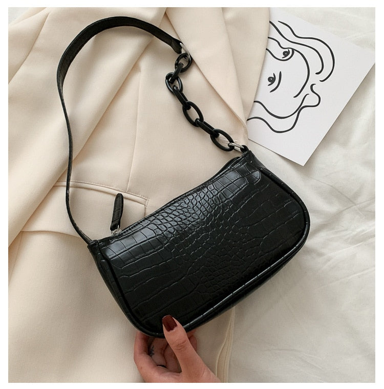 Sac en Cuir Femme | Sac cuir effet croco Noir | Tendance Rond Sac À Main Tendance Femme