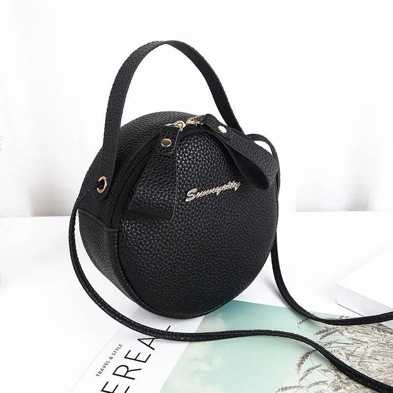 Sac en Cuir Femme | Sac Rond en Cuir avec Anse Noir | Tendance Rond Sac en Cuir Femme