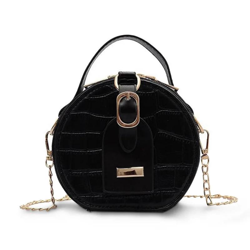 Sac en Cuir Femme | Sac Rond en Cuir Luxe Noir | Tendance Rond Sac en Cuir Femme