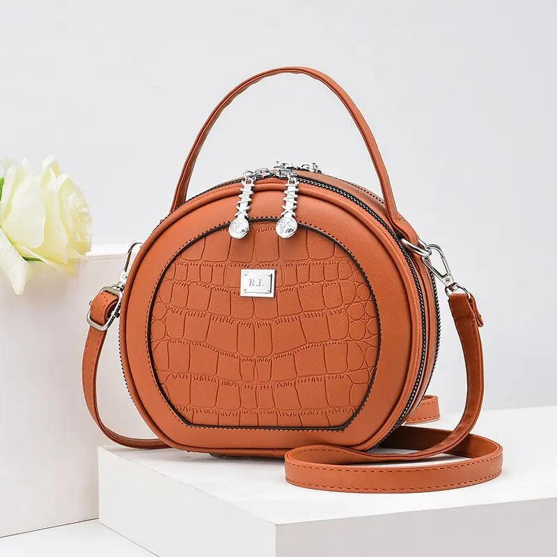 Sac en Cuir Femme | Sac Rond en cuir Tendance Orange | Tendance Rond Sac en Cuir Femme