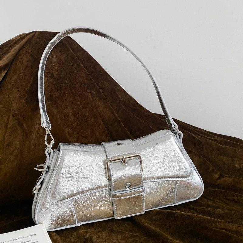 Sac en Cuir Femme | Sac tendance détails d’œillets Argent | Tendance Rond Sac À Main Tendance Argent