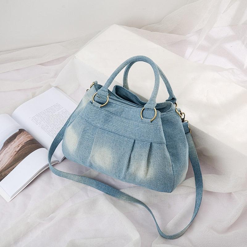 Sac en jean Femme | Sac besace en jean Bleu clair | Tendance Rond Sac en Jean Bleu clair