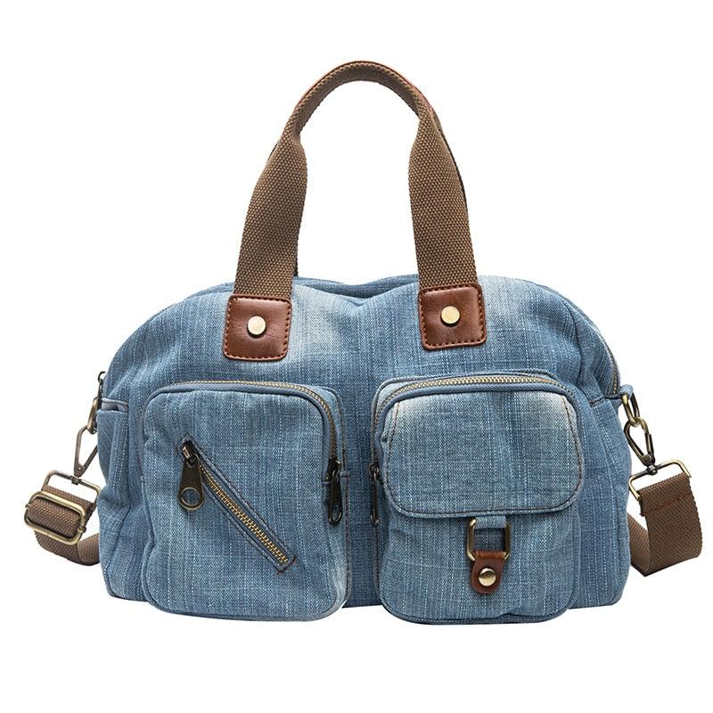 Sac en jean Femme | Sac de voyage en jean Bleu clair | Tendance Rond Sac en Jean Bleu clair