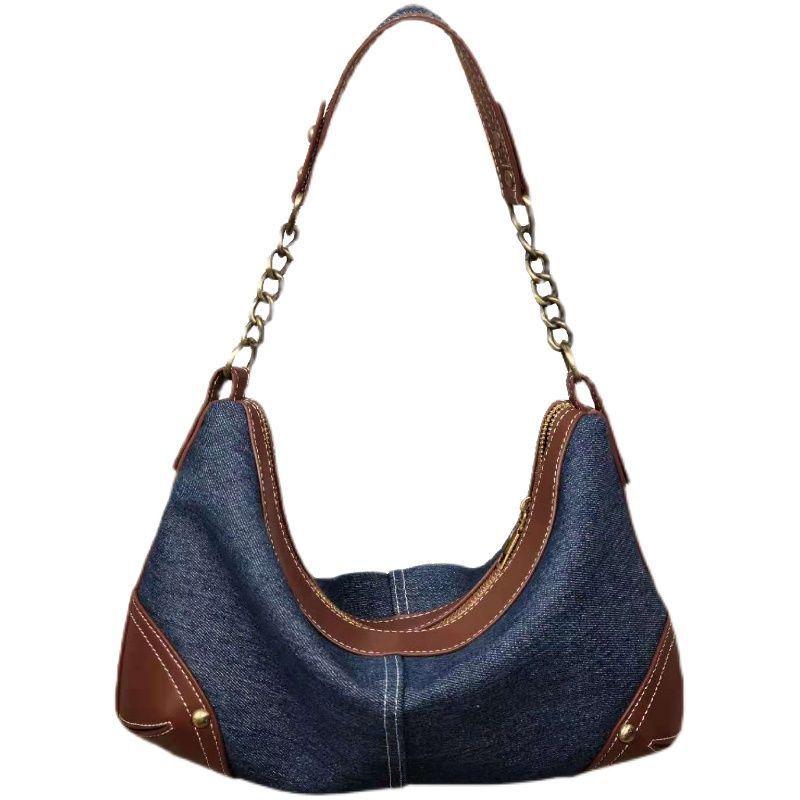 Sac en jean Femme | Sac en jean et cuir | Tendance Rond Sac en Jean Femme