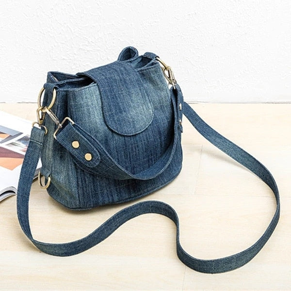 Sac en jean Femme | Sac en jean femme Bleu foncé | Tendance Rond Sac en Jean Bleu foncé