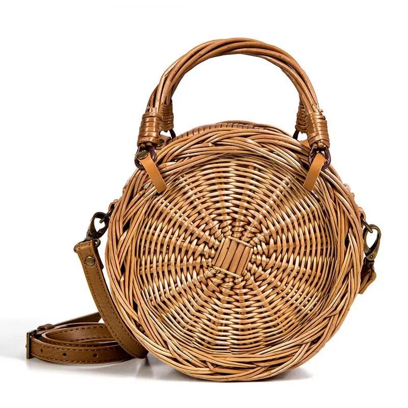 Sac en Osier Femme | Sac Rond en Paille Anse en Osier Paille | Tendance Rond Sac en Osier Femme