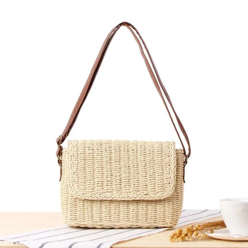 Sac en Paille Femme | Sac à Main en Paille Beige | Tendance Rond Sac en Paille Beige