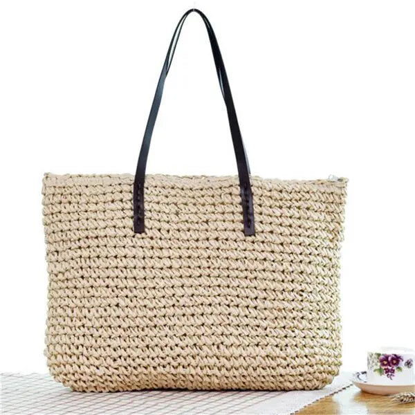 Sac en Paille Femme | Sac de Plage en Paille Beige | Tendance Rond Sac De Plage Beige