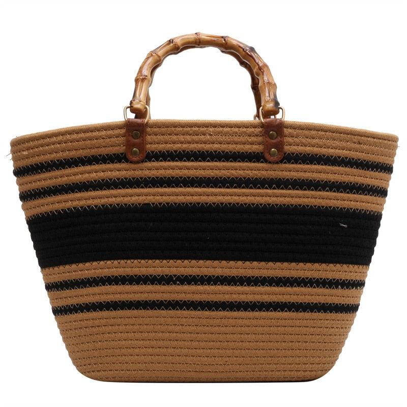 Sac en Paille Femme | Sac de plage femme paille Brun | Tendance Rond Sac De Plage Brun