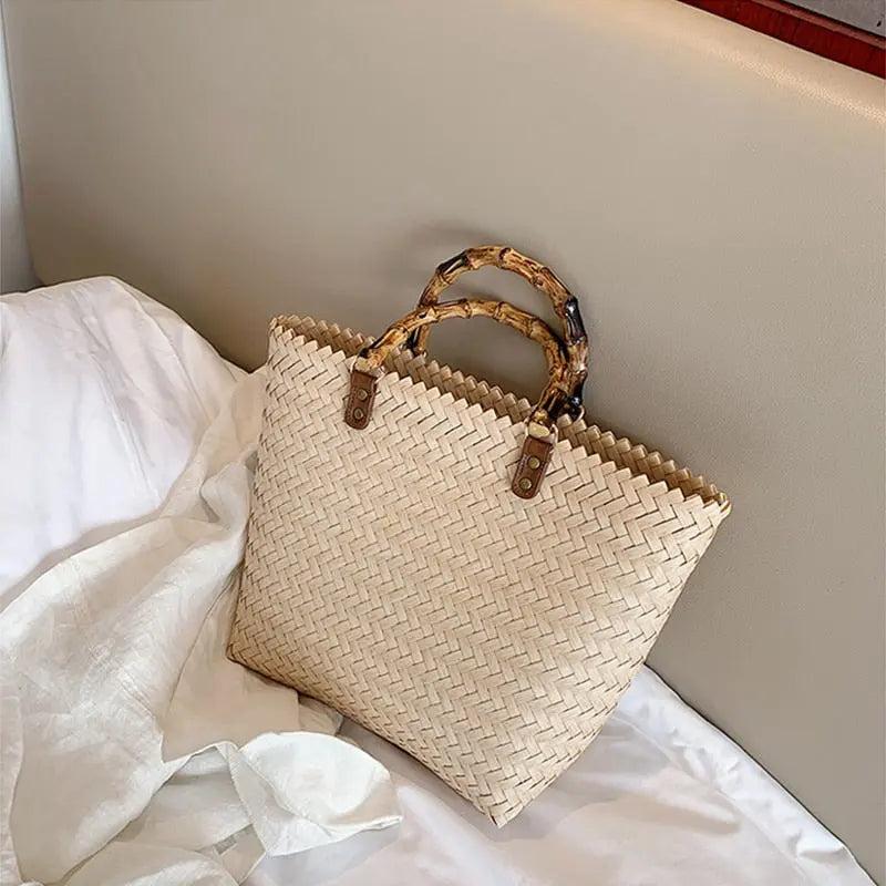 Sac en Paille Femme | Sac en Paille pour Femme à Anse Beige | Tendance Rond Sac en Paille Beige