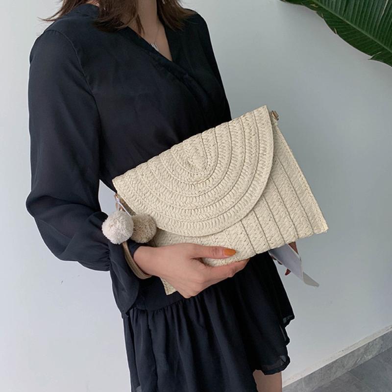 Sac en Paille Femme | Sac enveloppe Beige | Tendance Rond Sac en Paille Beige