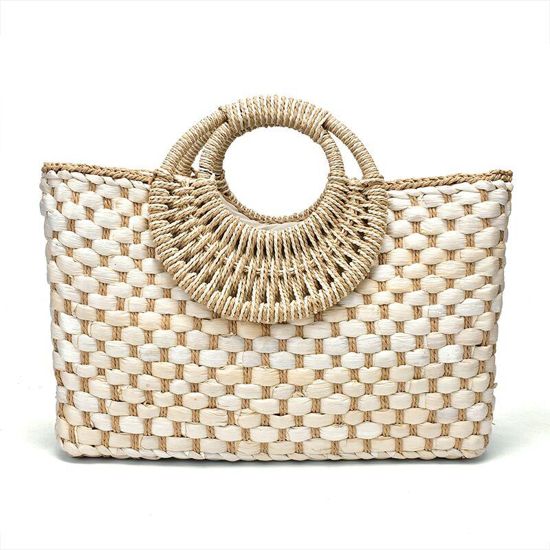 Sac en Paille Femme | Sac paille chic et tendance Créme | Tendance Rond Sac en Paille Créme