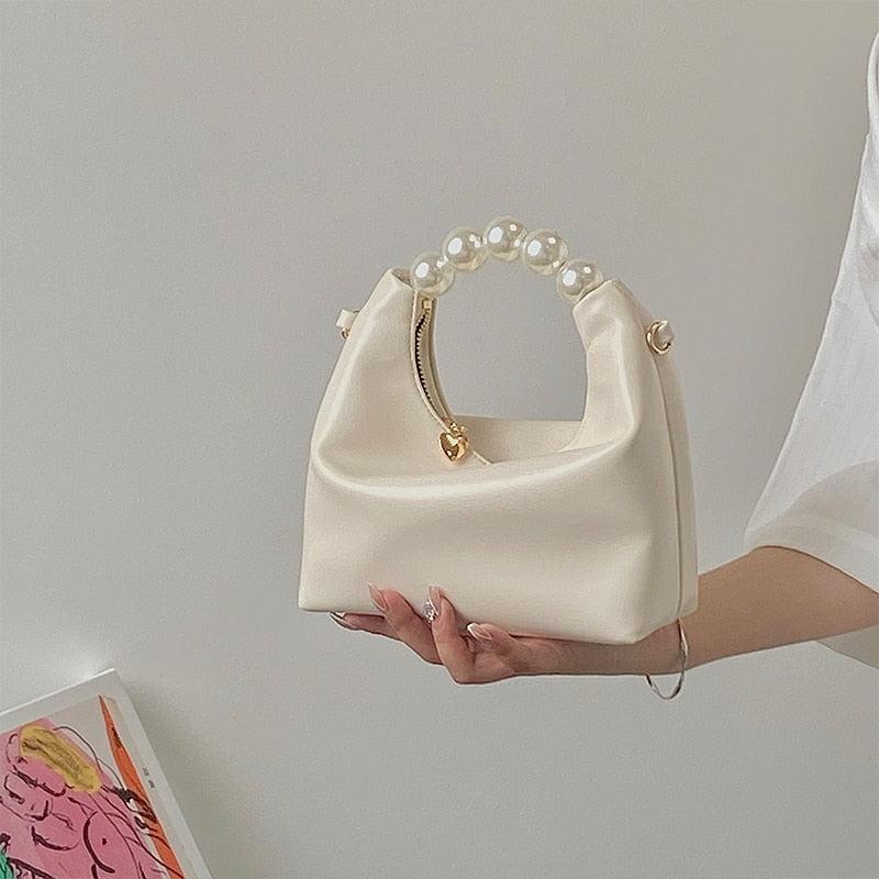 Sac Perle Femme | Mini sac en cuir et perles dorée | Tendance Rond Sac en Cuir Femme