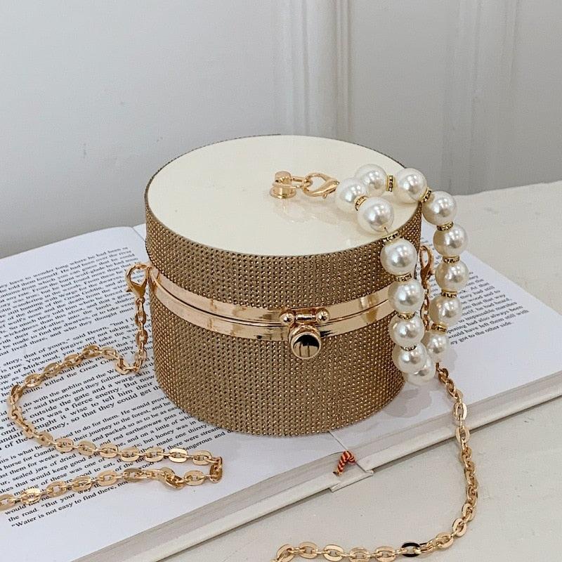 Sac Perle Femme | Sac à main boite à bijoux Or | Tendance Rond Sac Perle Femme