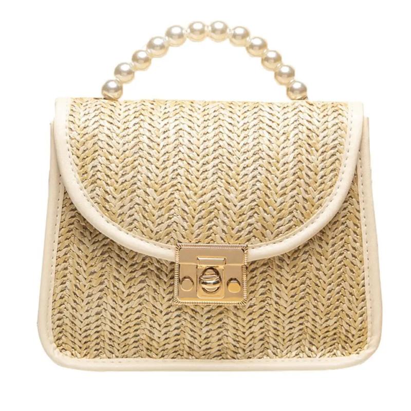 Sac Perle Femme | Sac à Main Paille Anse Rond | Tendance Rond Sac en Paille Femme