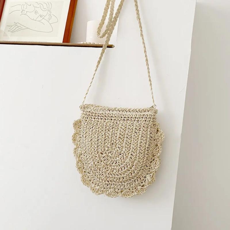 Sac Raphia Femme | Sac Bandoulière Raphia Beige | Tendance Rond Sac Raphia Beige