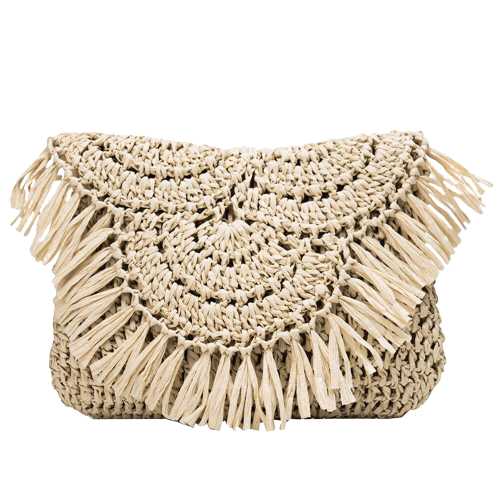 Sac Raphia Femme | Sac en Raphia d’été Beige | Tendance Rond Sac Raphia Beige