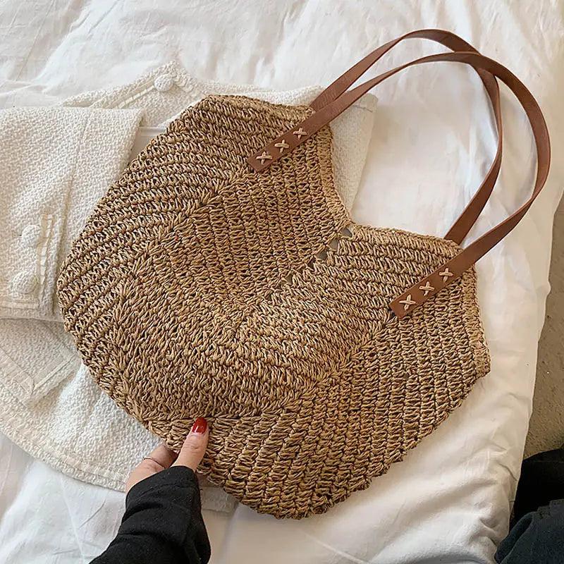 Sac Raphia Femme | Sac Raphia Chic Marron | Tendance Rond Sacs Femme