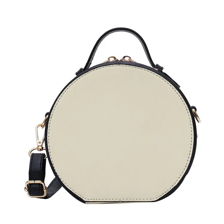 Sac Rond en Cuir Femme | Sac Rond en Cuir à Bandoulière Amovible Beige | Tendance Rond Sac en Cuir Beige