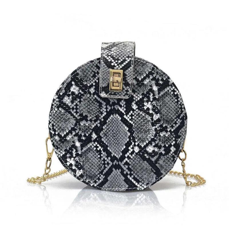 Sac Rond en Cuir Femme | Sac Rond en Cuir Peau Serpent Noir | Tendance Rond Sac en Cuir Femme