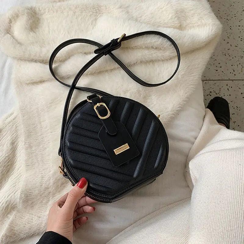 Sac Rond en Cuir Femme | Sac Rond Similicuir Noir | Tendance Rond Sac en Cuir Femme