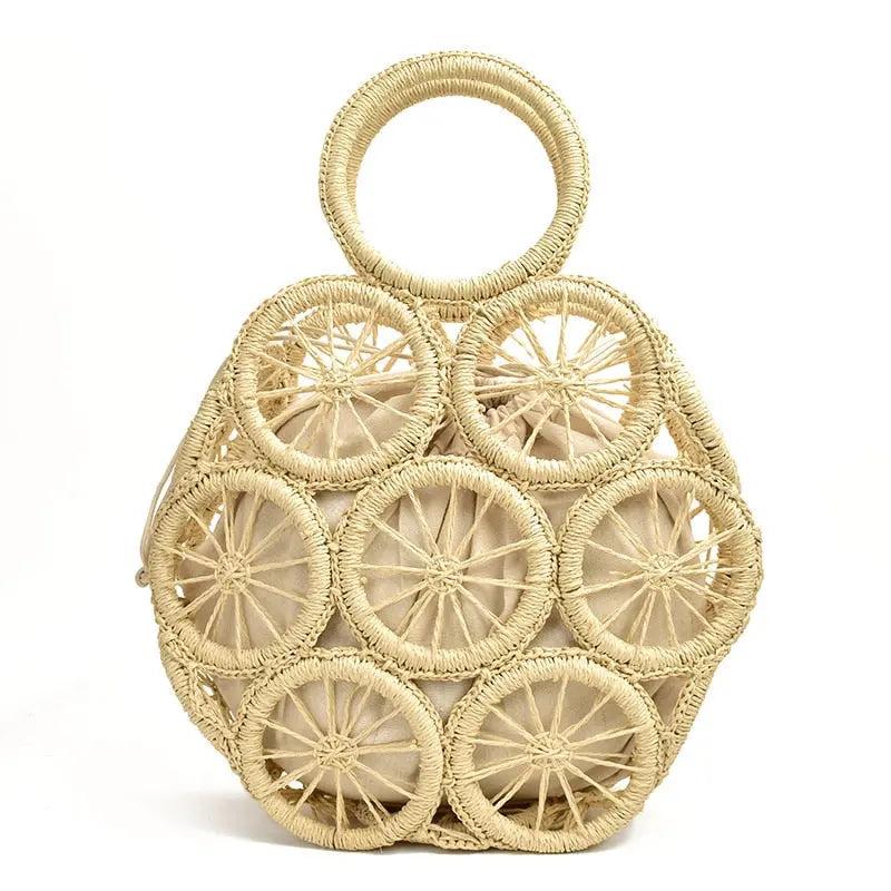 Sac Rond en Paille Femme | Sac à Main Rond en Paille Crème | Tendance Rond Sac Rond Créme